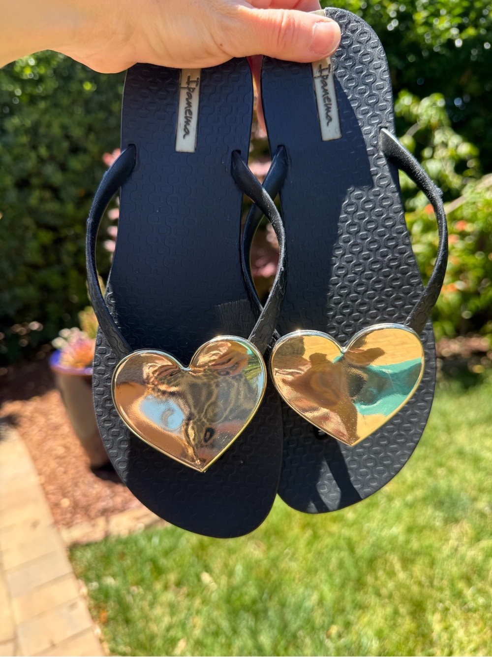 Ipanema Women’s Black Sandals with Gold Heart Accent